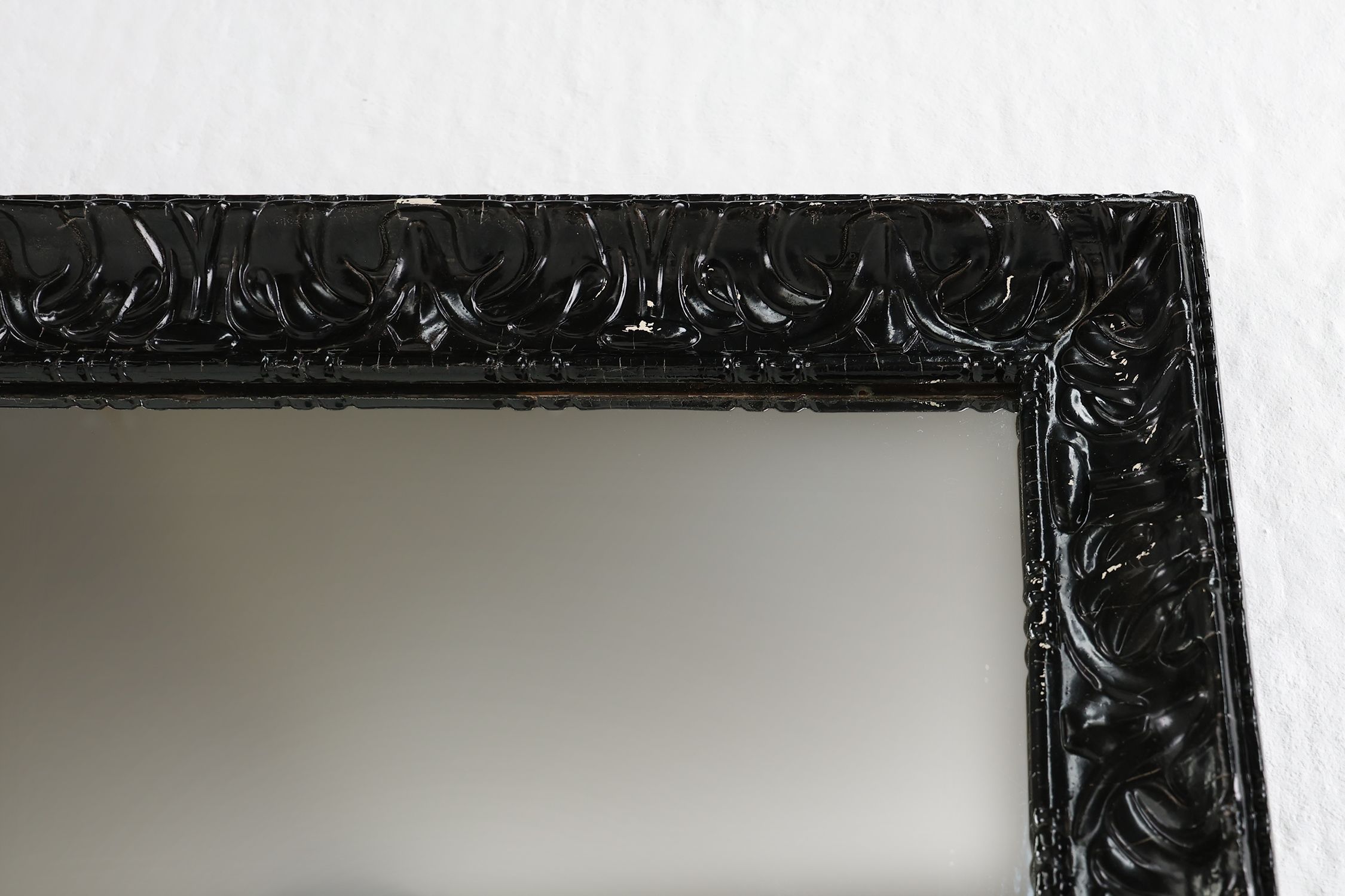 Baroque black large oak mantel or fireplace mirror, France ca. 1850thumbnail